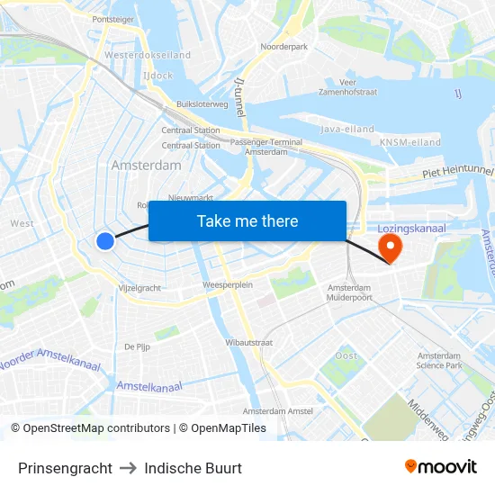 Prinsengracht to Indische Buurt map