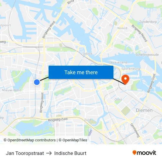 Jan Tooropstraat to Indische Buurt map