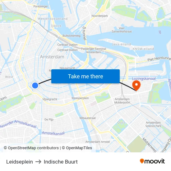 Leidseplein to Indische Buurt map