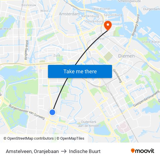 Amstelveen, Oranjebaan to Indische Buurt map