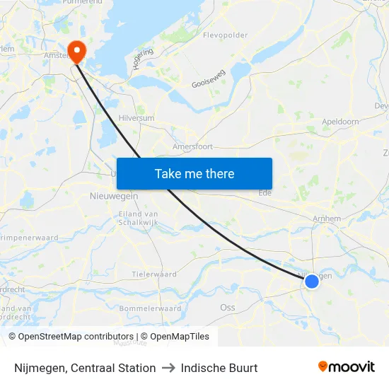 Nijmegen, Centraal Station to Indische Buurt map