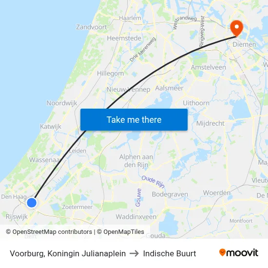 Voorburg, Koningin Julianaplein to Indische Buurt map