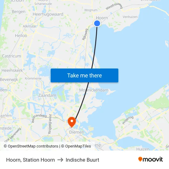 Hoorn, Station Hoorn to Indische Buurt map