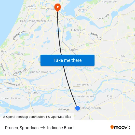 Drunen, Spoorlaan to Indische Buurt map