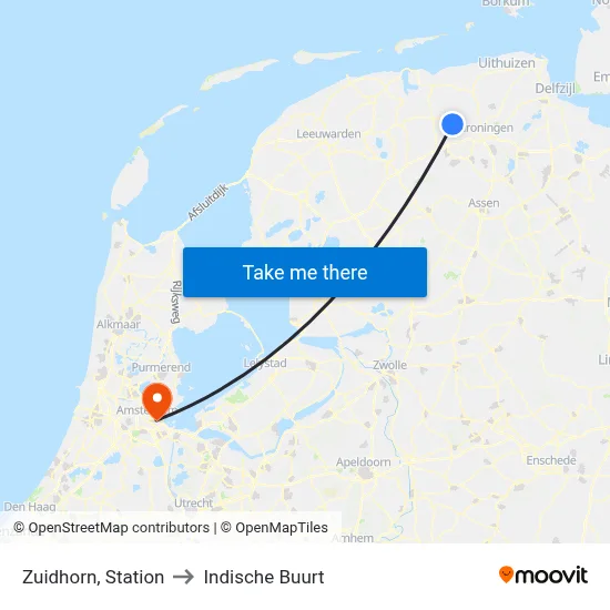 Zuidhorn, Station to Indische Buurt map