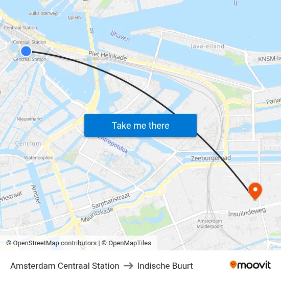 Amsterdam Centraal Station to Indische Buurt map