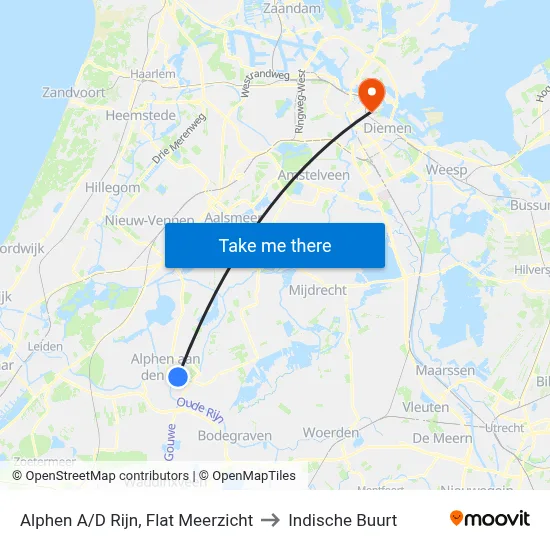 Alphen A/D Rijn, Flat Meerzicht to Indische Buurt map