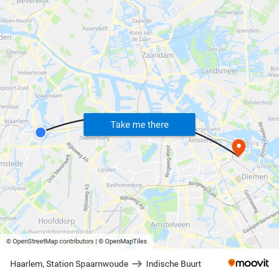 Haarlem, Station Spaarnwoude to Indische Buurt map