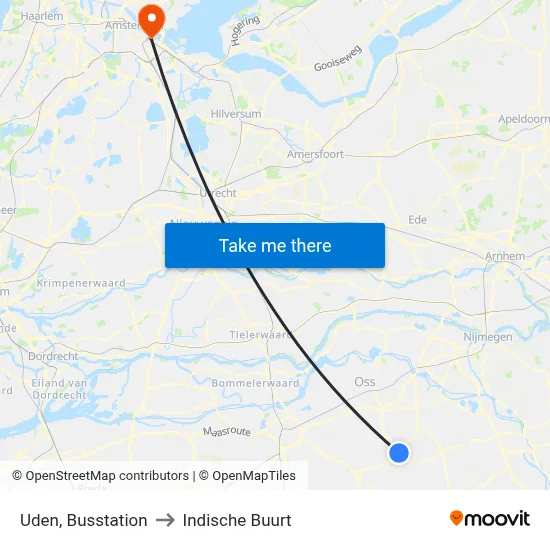 Uden, Busstation to Indische Buurt map