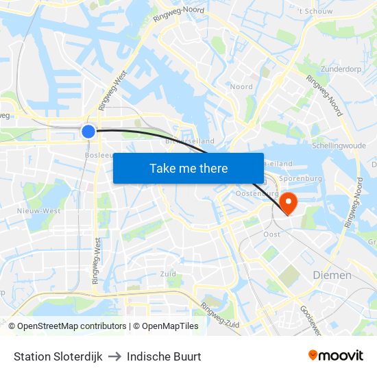 Station Sloterdijk to Indische Buurt map