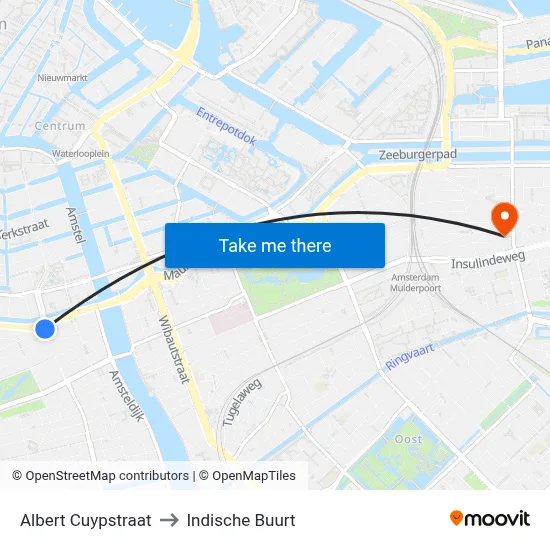Albert Cuypstraat to Indische Buurt map