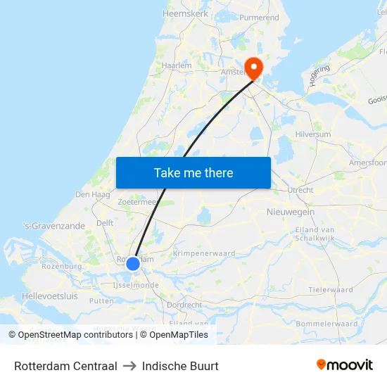 Rotterdam Centraal to Indische Buurt map