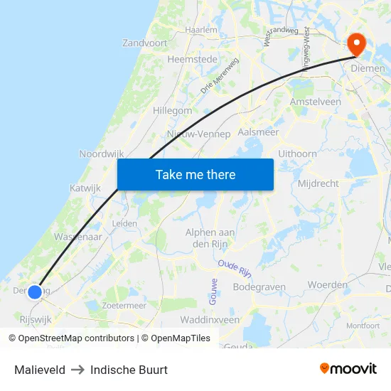 Malieveld to Indische Buurt map