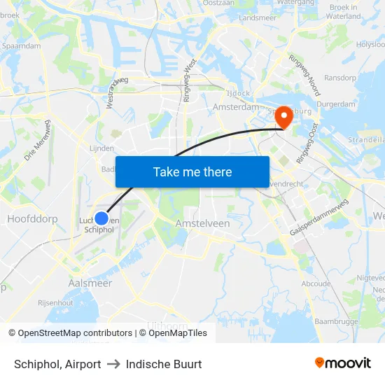Schiphol, Airport to Indische Buurt map