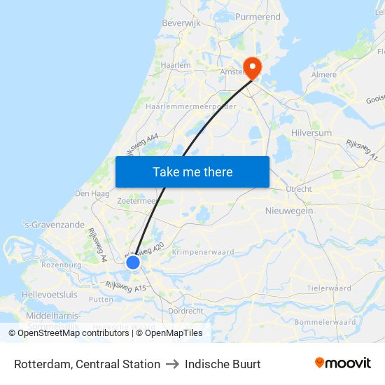 Rotterdam, Centraal Station to Indische Buurt map
