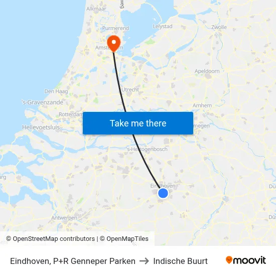 Eindhoven, P+R Genneper Parken to Indische Buurt map