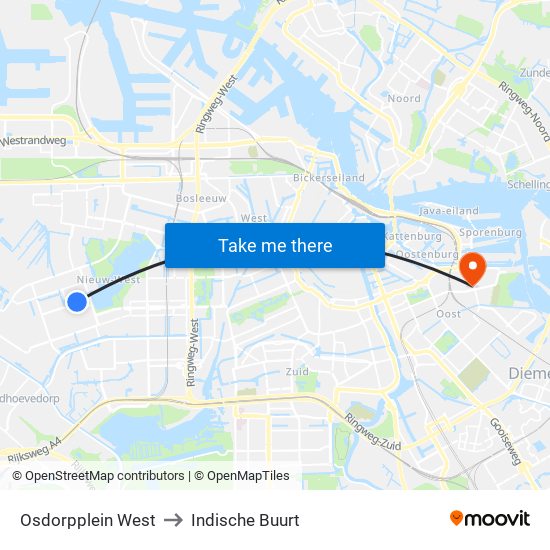 Osdorpplein West to Indische Buurt map