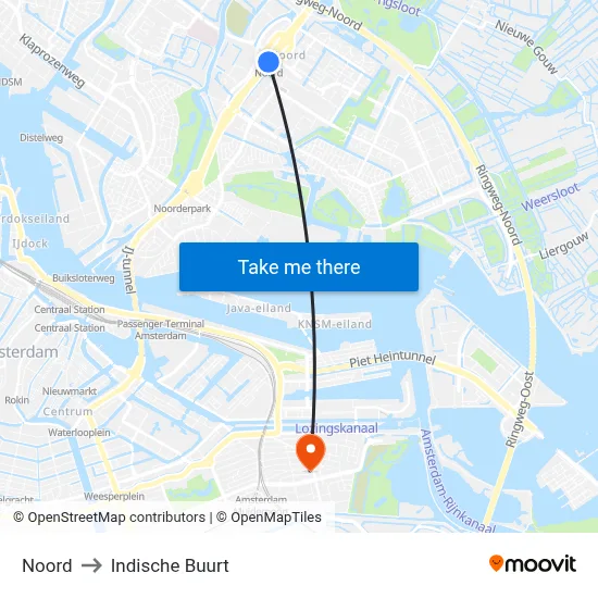 Noord to Indische Buurt map