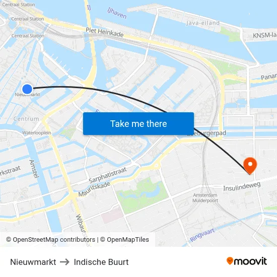 Nieuwmarkt to Indische Buurt map