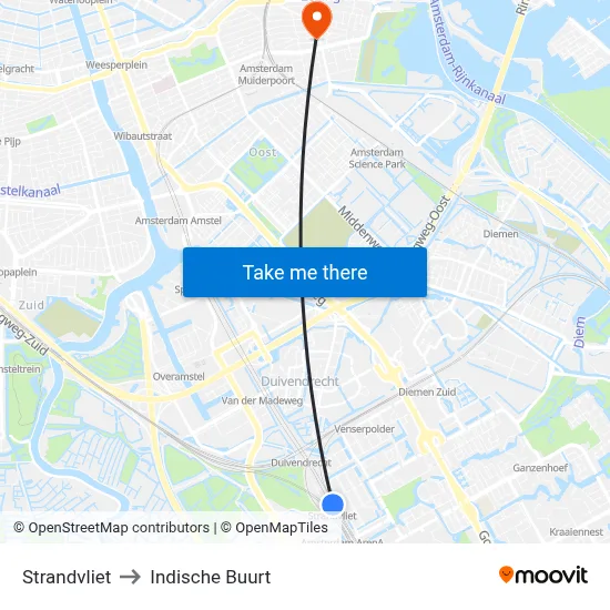Strandvliet to Indische Buurt map