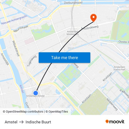 Amstel to Indische Buurt map