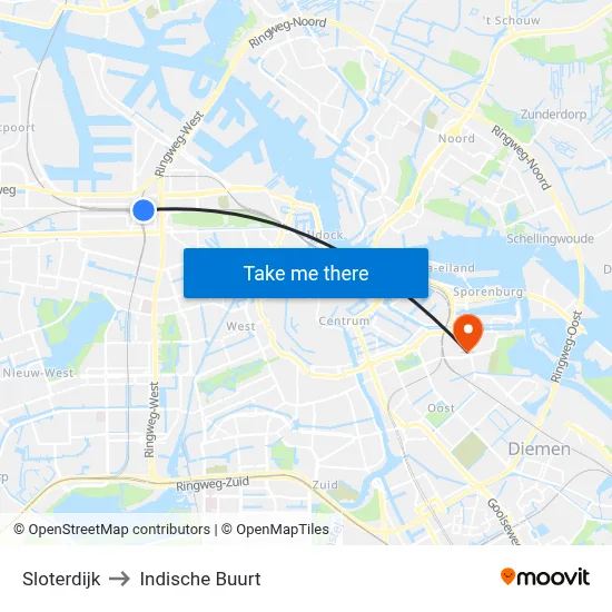 Sloterdijk to Indische Buurt map