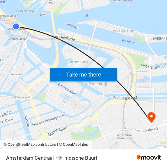 Amsterdam Centraal to Indische Buurt map