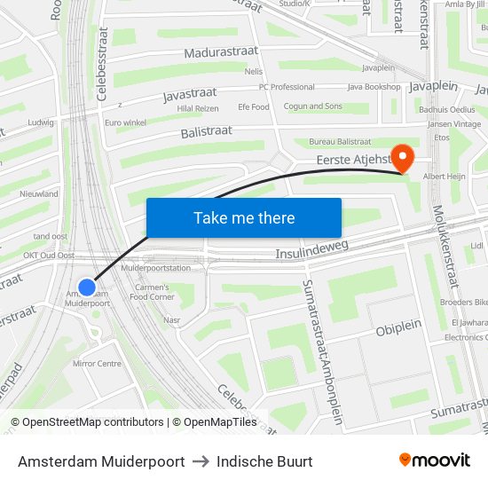 Amsterdam Muiderpoort to Indische Buurt map