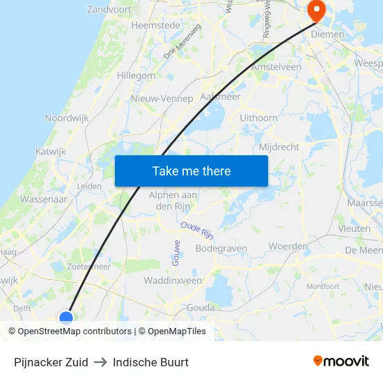 Pijnacker Zuid to Indische Buurt map