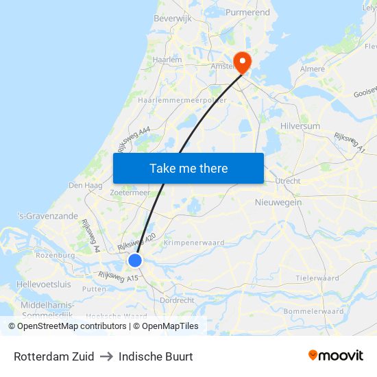 Rotterdam Zuid to Indische Buurt map