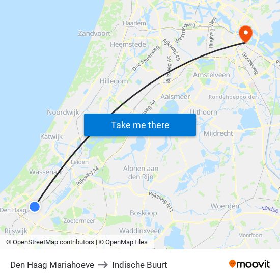 Den Haag Mariahoeve to Indische Buurt map