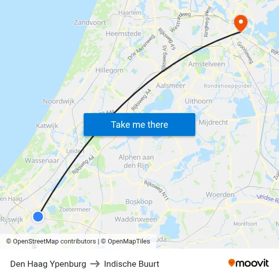 Den Haag Ypenburg to Indische Buurt map