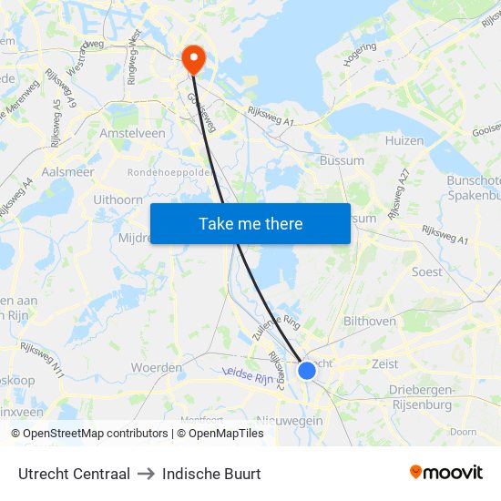 Utrecht Centraal to Indische Buurt map