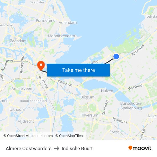 Almere Oostvaarders to Indische Buurt map