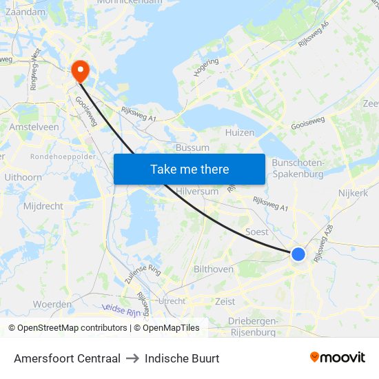 Amersfoort Centraal to Indische Buurt map