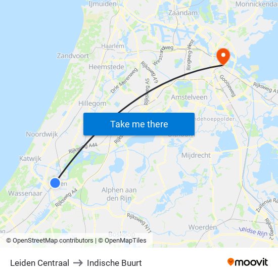 Leiden Centraal to Indische Buurt map