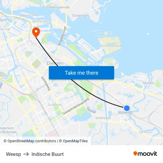 Weesp to Indische Buurt map