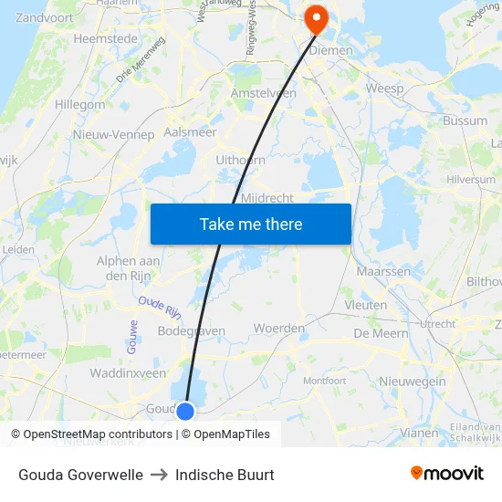 Gouda Goverwelle to Indische Buurt map