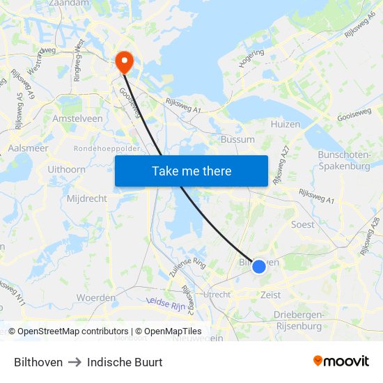 Bilthoven to Indische Buurt map