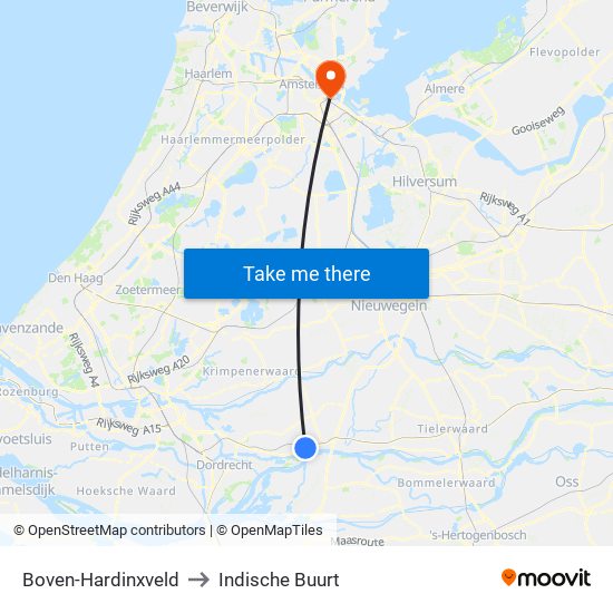 Boven-Hardinxveld to Indische Buurt map