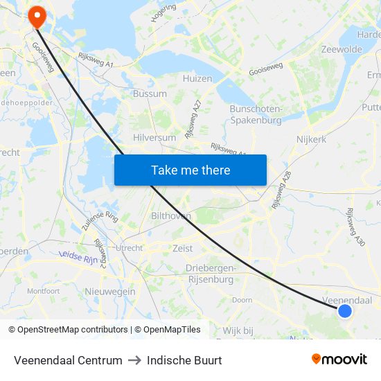 Veenendaal Centrum to Indische Buurt map