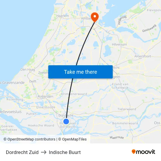 Dordrecht Zuid to Indische Buurt map