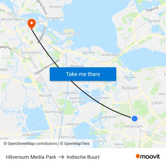 Hilversum Media Park to Indische Buurt map
