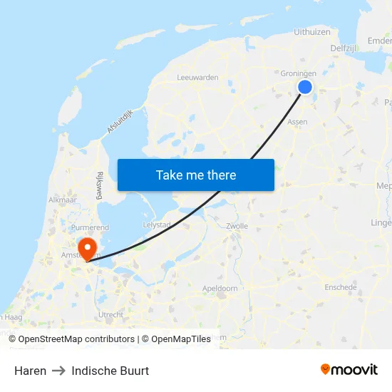 Haren to Indische Buurt map