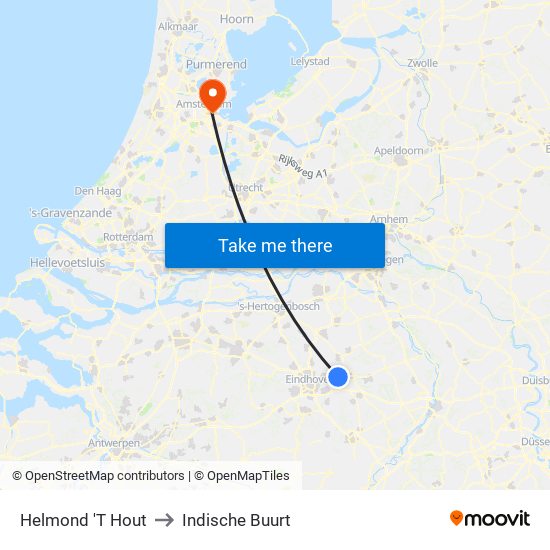 Helmond 'T Hout to Indische Buurt map