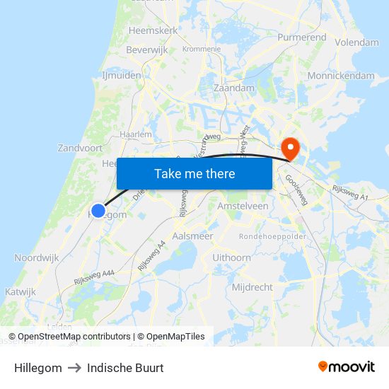 Hillegom to Indische Buurt map