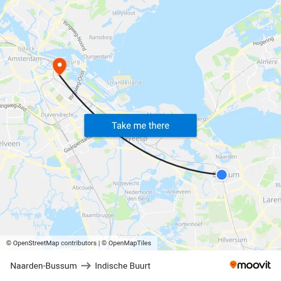 Naarden-Bussum to Indische Buurt map