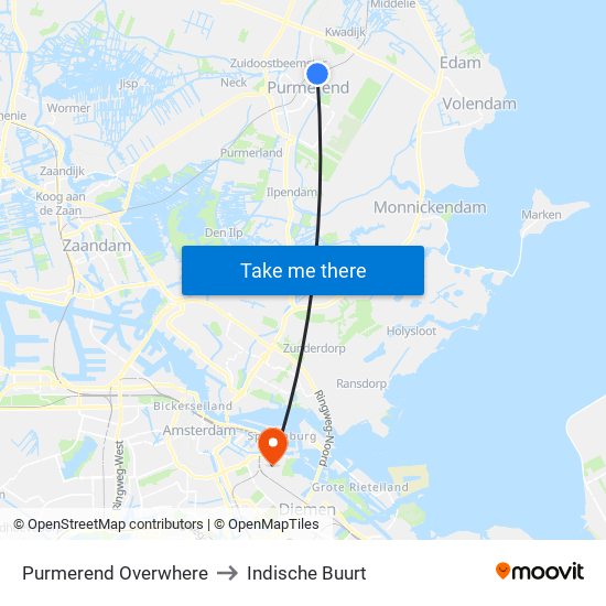 Purmerend Overwhere to Indische Buurt map