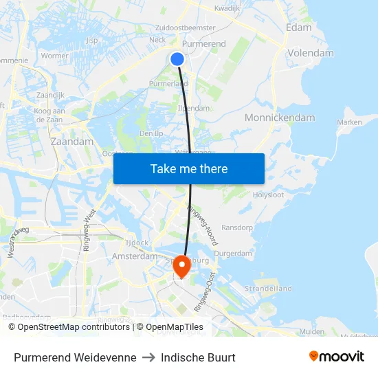 Purmerend Weidevenne to Indische Buurt map