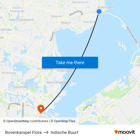 Bovenkarspel Flora to Indische Buurt map